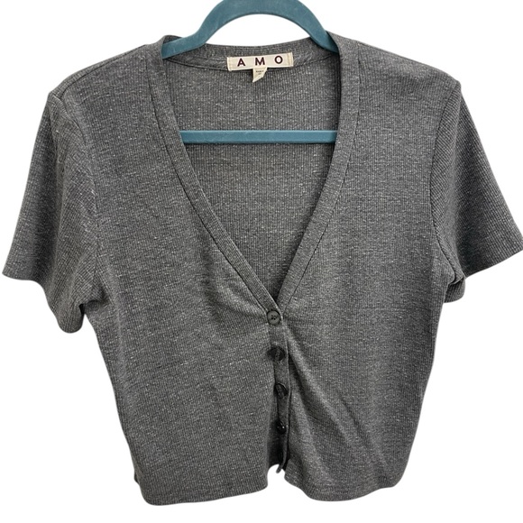 AMO Gray Ribbed Button-Up Cardigan. Size Large. - Picture 4 of 5